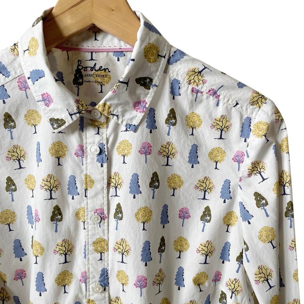 Boden Classic Shirt 100% cotton button down with tree print size US 6 UK 10 - Picture 3 of 5
